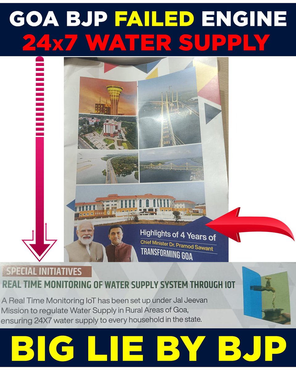 manojparab9's tweet photo. BIG LIE by BJP.. Goa and Goans are crying for water. Taps are dry. BJP printing books of achivement full of lies. Shame. 

@goacm @DrPramodPSawant @PMOIndia @BBCIndia @ndtvindia  @ThePrintIndia @TheQuint @newslaundry https://t.co/RZPVPbQrI8
