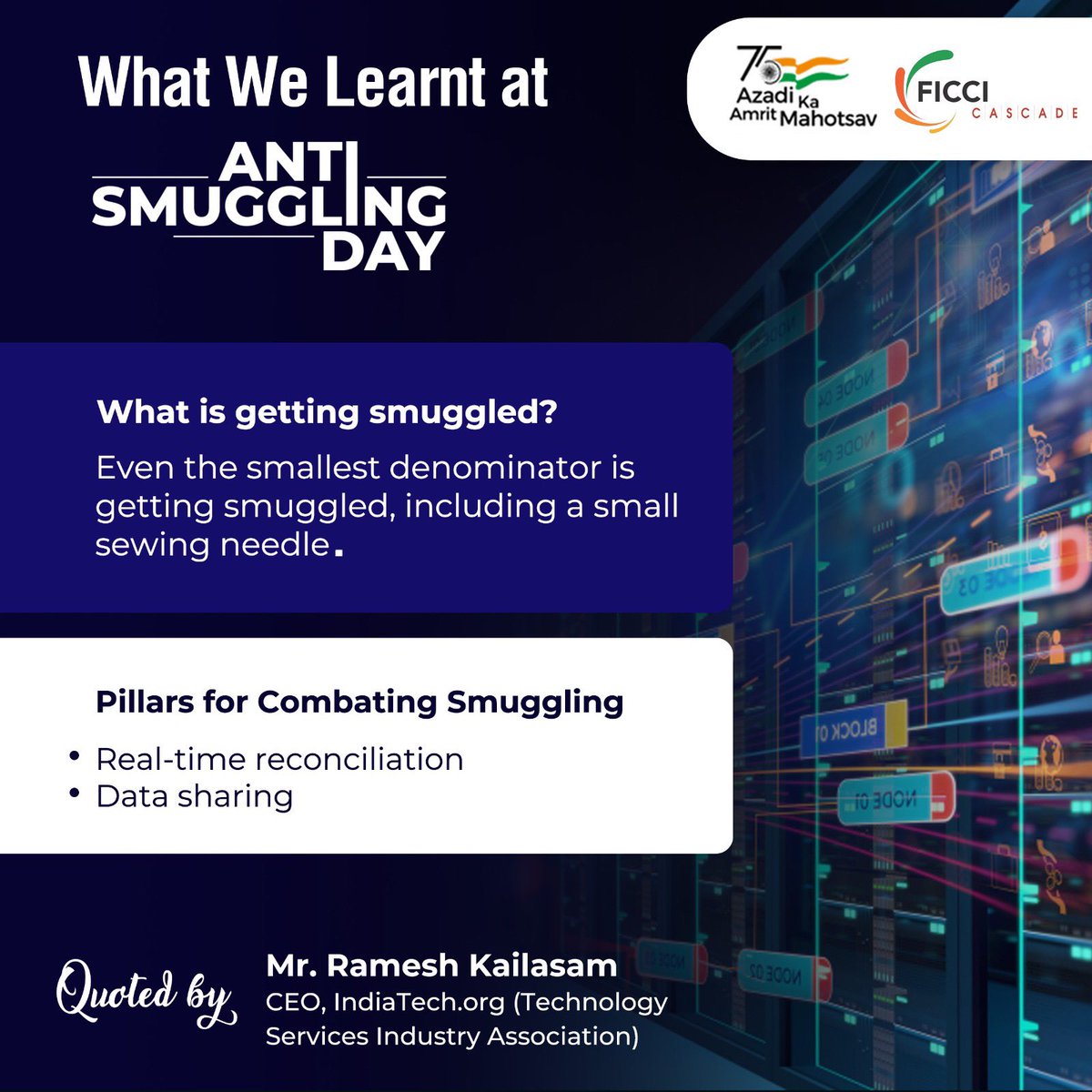 Cascadeglobal's tweet photo. #WhatWeLearnt @ #AntiSmugglingDay 

Each product from a small sewing needle to highly valuable gold is getting smuggled today. This scenario needs to change with immediate effect. 

@rameeshkailasam https://t.co/LTxdl6cAKJ