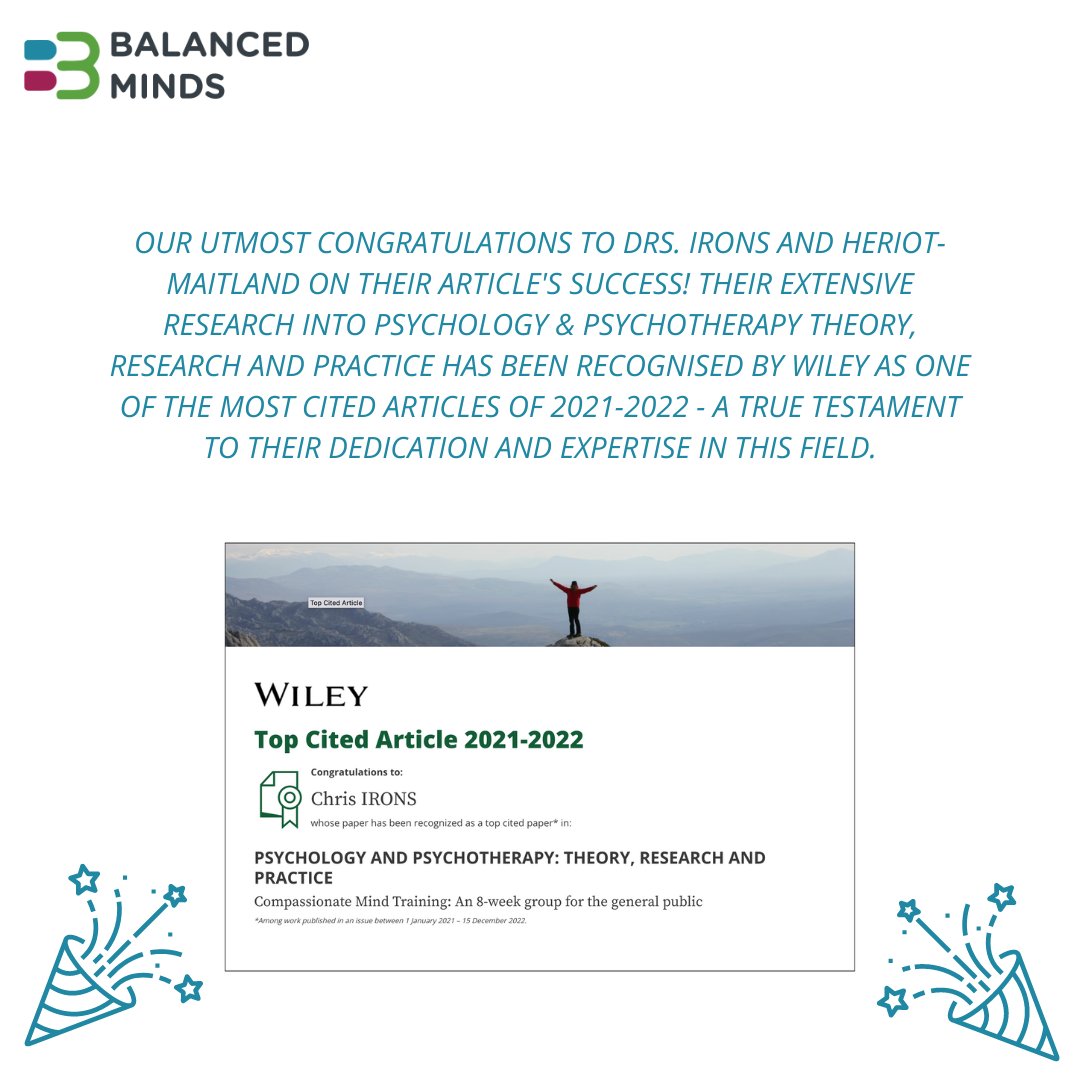 Our utmost congratulations to Drs. Irons and Heriot-Maitland on their article's success! 

👉️Click here to read the paper l8r.it/pRNS 

#emotionalwellbeing #psychotherapist #selfawarenessjourney #selfcompassion #balamcedminds