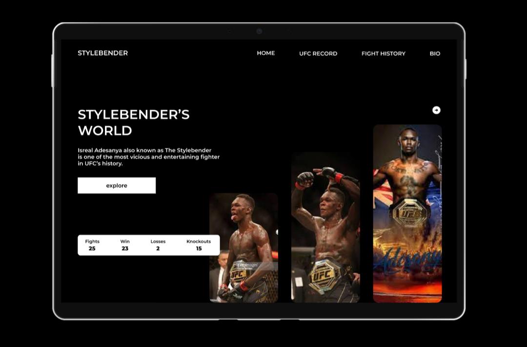 graffiti006's tweet image. Made a landing page design for @stylebender to showcase his UFC journey. Should I make more screens? 

#figma #izzy #stylebender #uiuxdesign
