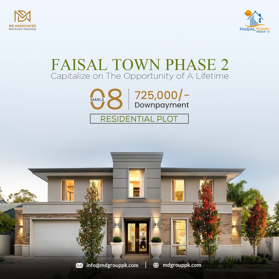 Welcome to your new home! This is the perfect opportunity to create the life you've always dreamed of. This residential land is an idyllic location for your dream home.
#FaisalTownPhase2 #StunningViews #FaisalTown #MDAssociates #HomeOwnership #BookYourPlot #PrimeOpportunity