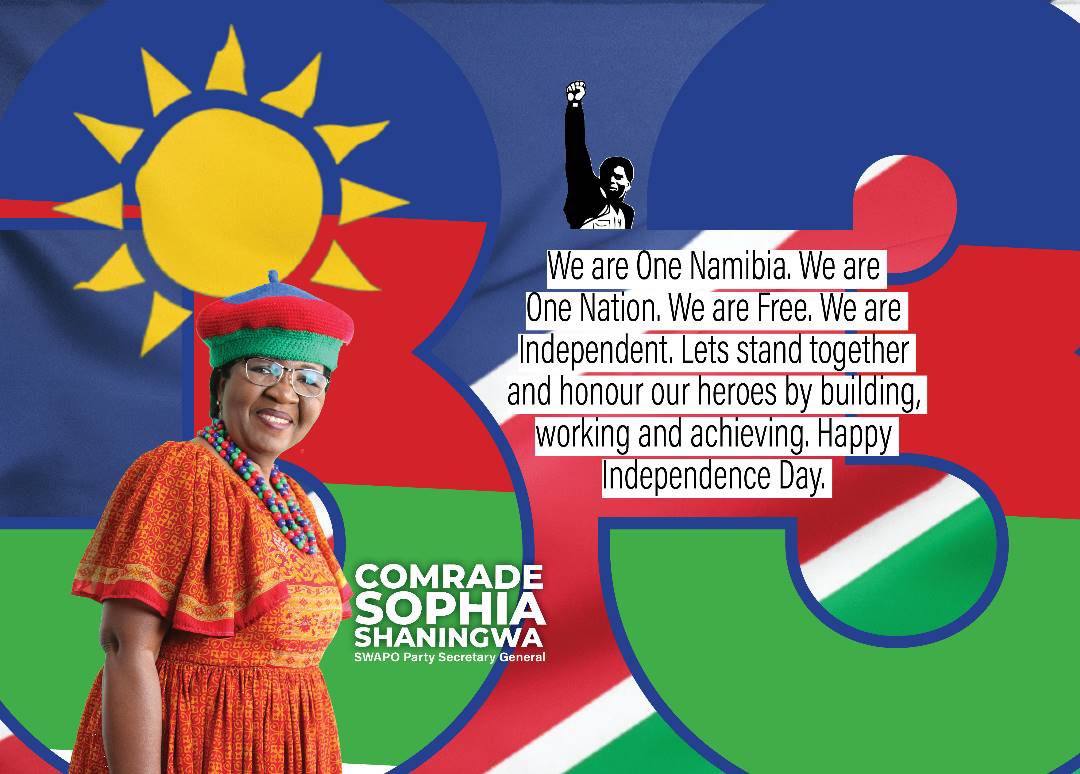 'We are One 🇳🇦 Namibia. We are One 🇳🇦 Nation. We are 🇳🇦 Free. We are 🇳🇦 Independent. Lets stand together and honour our heroes by building, working and achieving. Happy 🇳🇦Independence Day.'Sophia Shaningwa, SWAPO Party Secretary General 🇳🇦 #HappyIndependenceDay 🇳🇦 #LandOfTheBrave