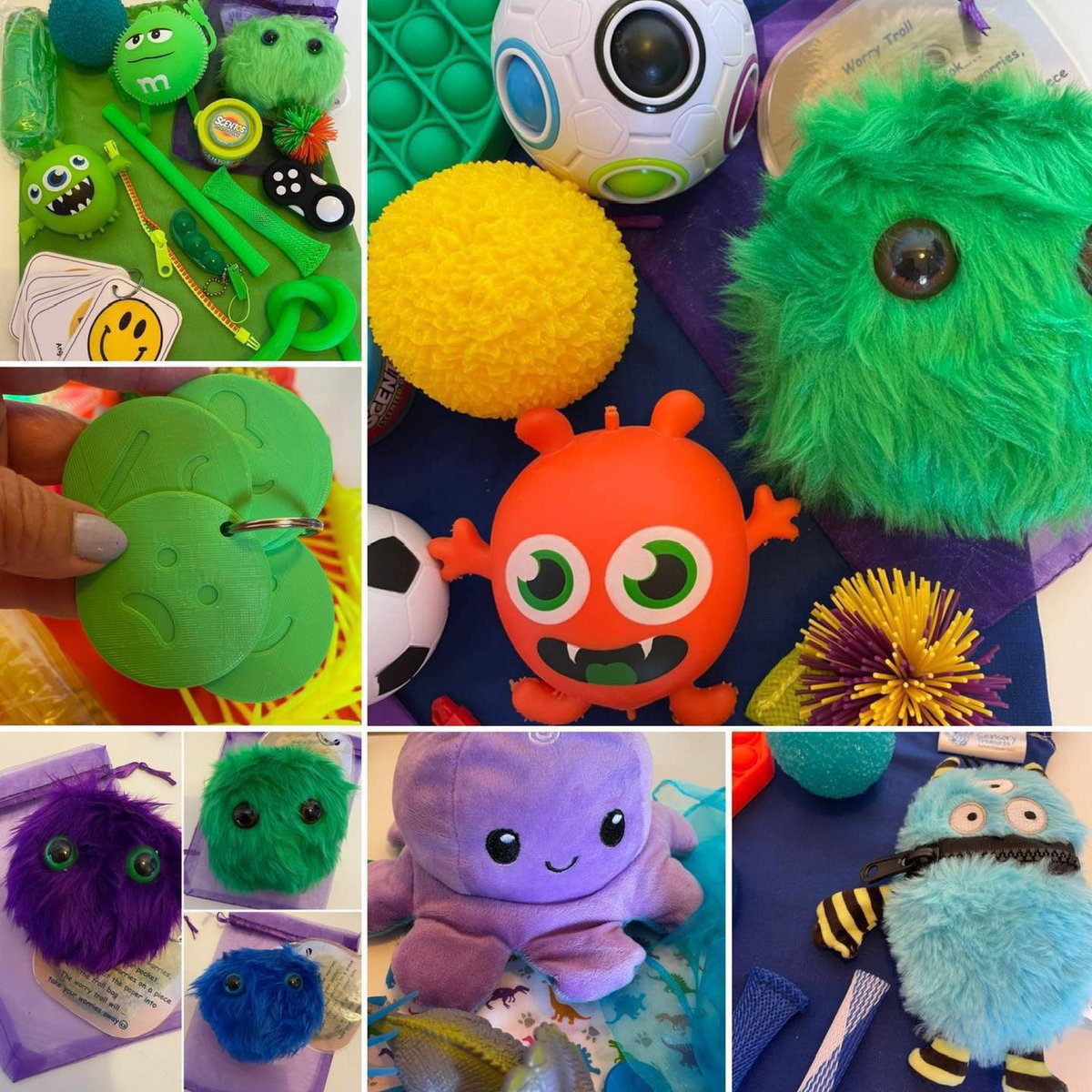 sensorytreasur's tweet photo. Calming colours, textures, expression cards, emotion coins, worry trolls, reversible octopus
Helping focus, concentration, calm
Sets made up especially for any age, interests, needs, occasions
#AnxietyRelief #FidgetToolKits #WorryMonster https://t.co/76XkJU89rZ https://t.co/jPNqGErFrD