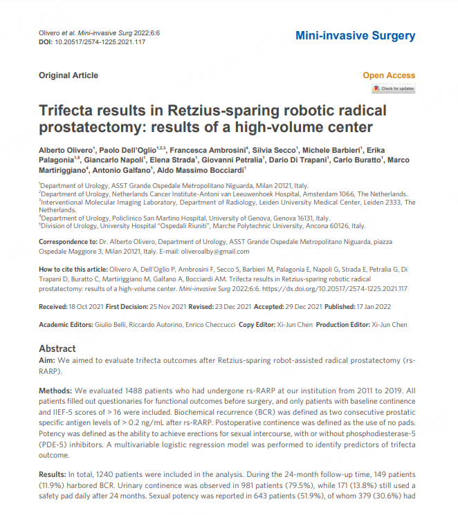 📜Trifecta results in Retzius-sparing robotic radical prostatectomy: results of a high-volume center 🔻Prostate cancer, robot-assisted radical prostatectomy, Retzius sparing, functional outcomes, trifecta outcome 💐Read: misjournal.net/article/view/4… 💐…epublishstorage.blob.core.windows.net/e69df386-f984-…