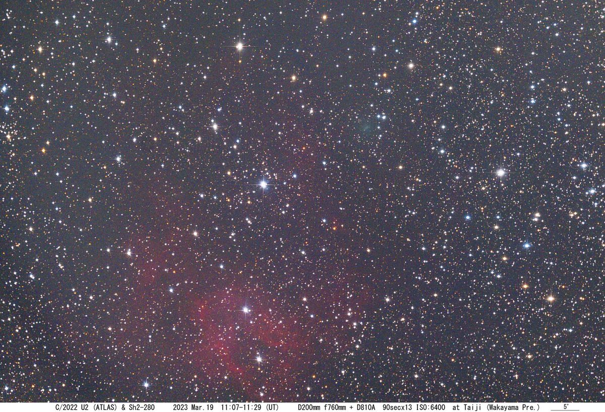kinsan_masa1958's tweet photo. 3月19-20日、南紀遠征での彗星②
ほかの暗~~い彗星4つ。ときどき雲が通過したので星がにじんでいます。
#彗星 #C2022U2 #29P #118P #81P https://t.co/iSlY5w2ydU