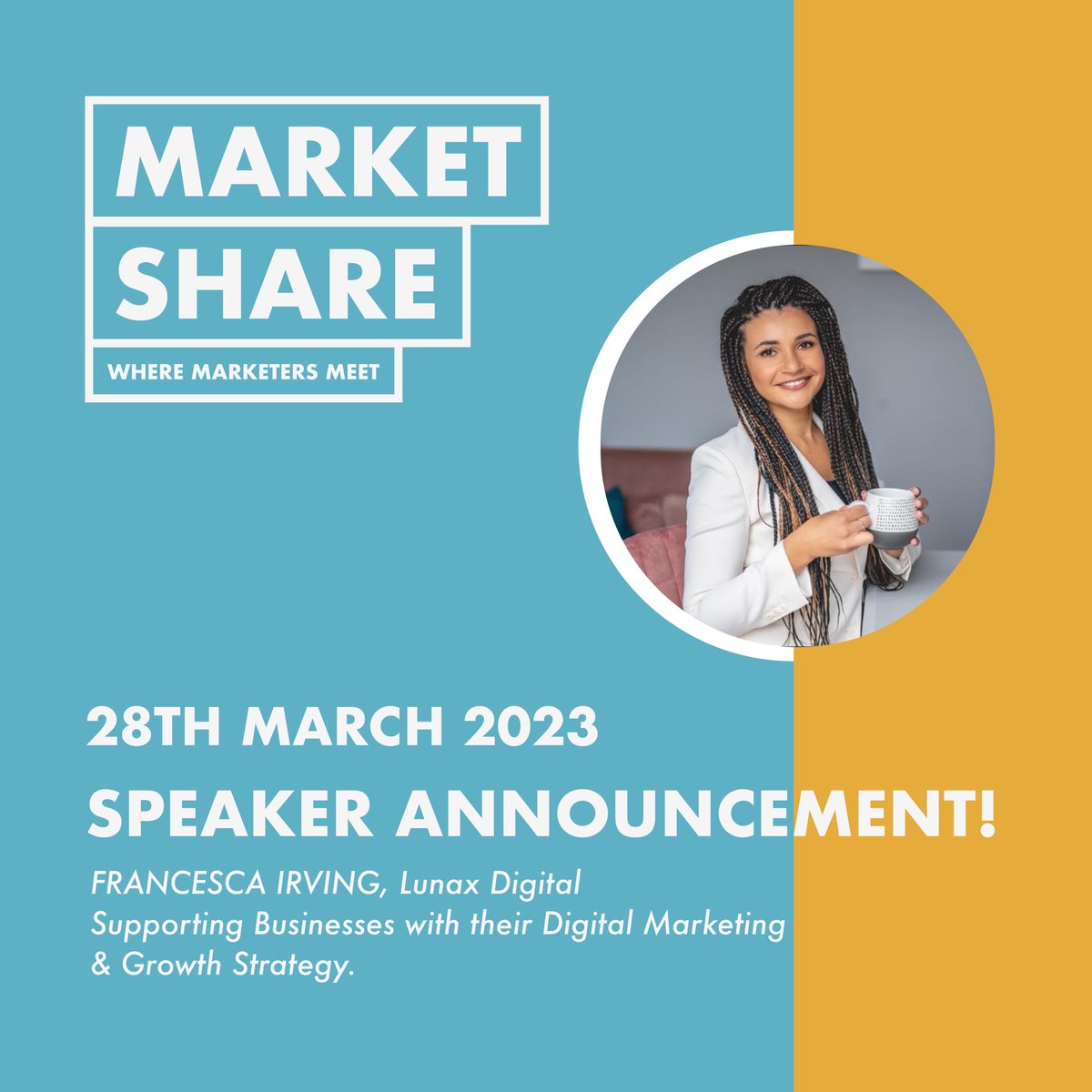 Speaker announcement 📣 Francesca Irving, from @lunax_digital 
If you haven’t yet signed up, check out 👉bit.ly/42i1bPB #Marketing #MarketingEvent