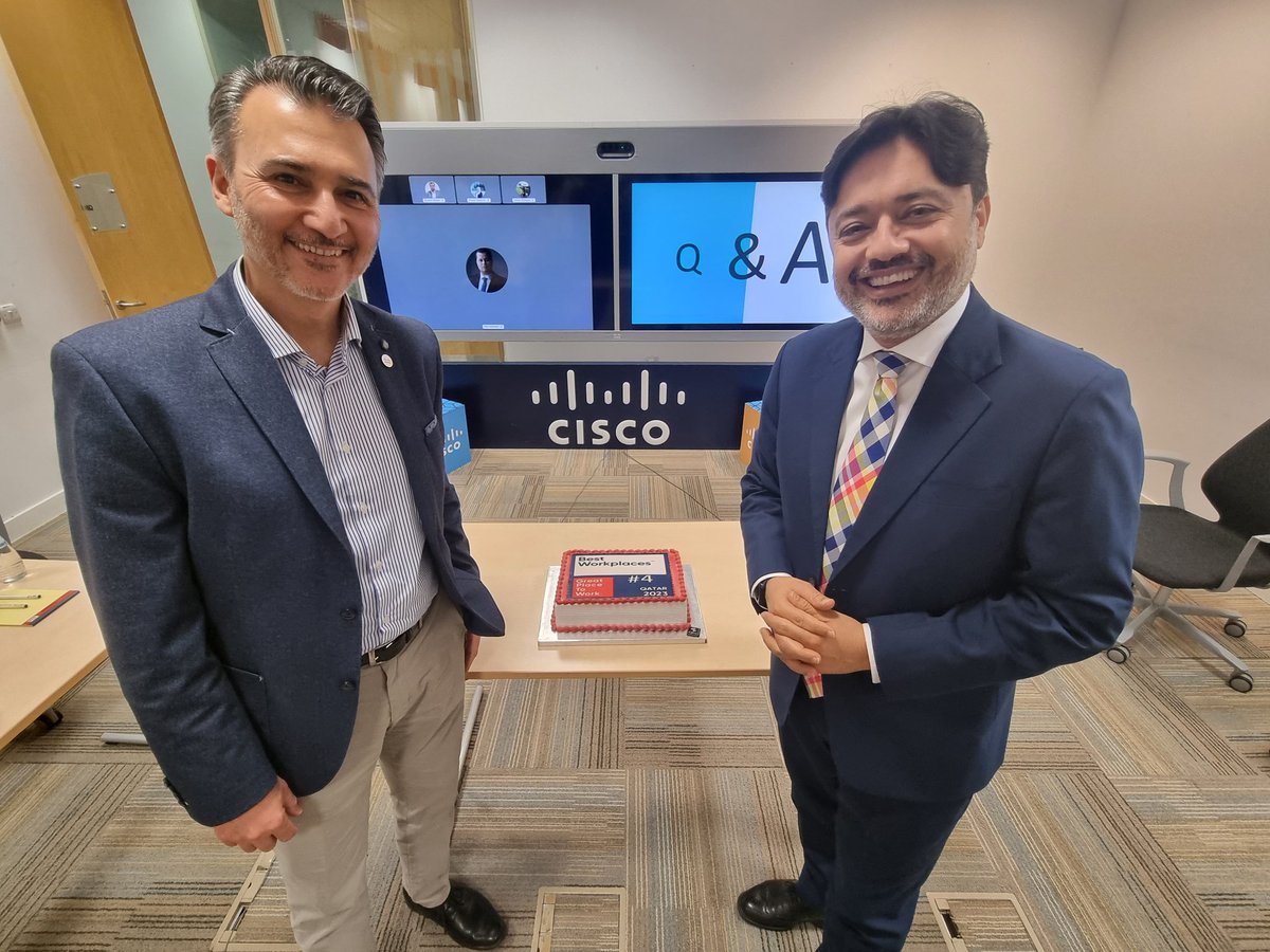 AmChamQatar's tweet photo. Thank you to @Cisco @CiscoPartners for allowing our Executive Director an opportunity to speak at your all-hands meeting about #CIT and #AmChamQatar collaboration. Extra congrats on being voted a great place to work!
#AmChamMembers representing 🇺🇸 🇶🇦 https://t.co/lpfggK6Fyh