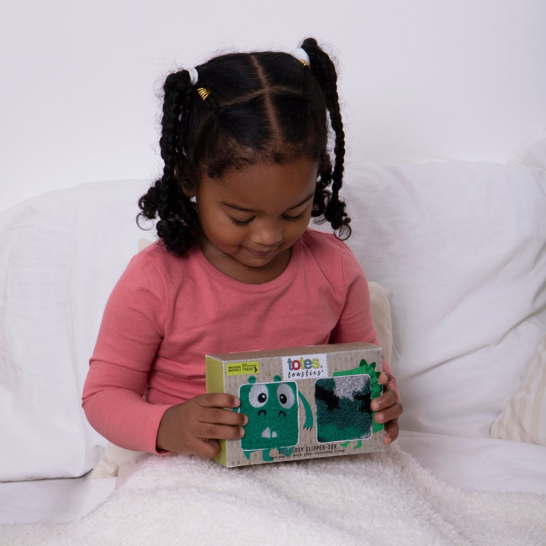 Wake up roarsome and go on a dinosaur adventure with these totes toasties Kids Cosy Slipper-Sox! 🦖

Packed as a twosome, these super-soft socks are gentle on little ones’ skin and great for wooden floors with their slip-resistant tread.
