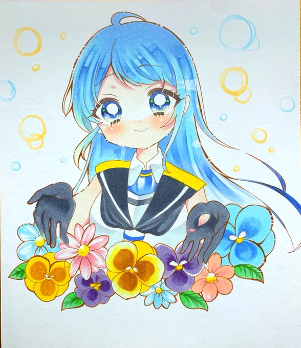 お花いっぱい五月雨ちゃん#五月雨 #艦これ #コピック  #アナログ 