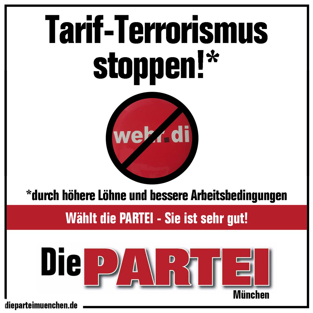 DiePARTEI_Muc's tweet photo. Es könnte so einfach sein #NancyFaeser ...
 #BessereArbeitsbedingungen #MehrLohn #KeineStreiks #ArbeitgeberGewinnen #GeldRegiertDieWelt #Großstreik
#GeldistGeil @diepartei https://t.co/mpvY6VqLDI