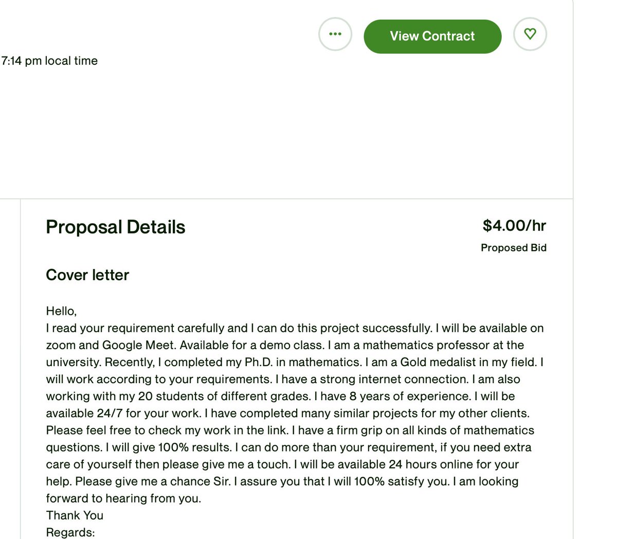 Last night my 12 year old was struggling with Algebra, so I immediately posted a job for a tutor on Upwork.

Literally 10 minutes later we were Zooming with a PhD professor in Pakistan for $4/hour. 

She whipped him into shape & will help him 5 hours/week now.

Impatience can be