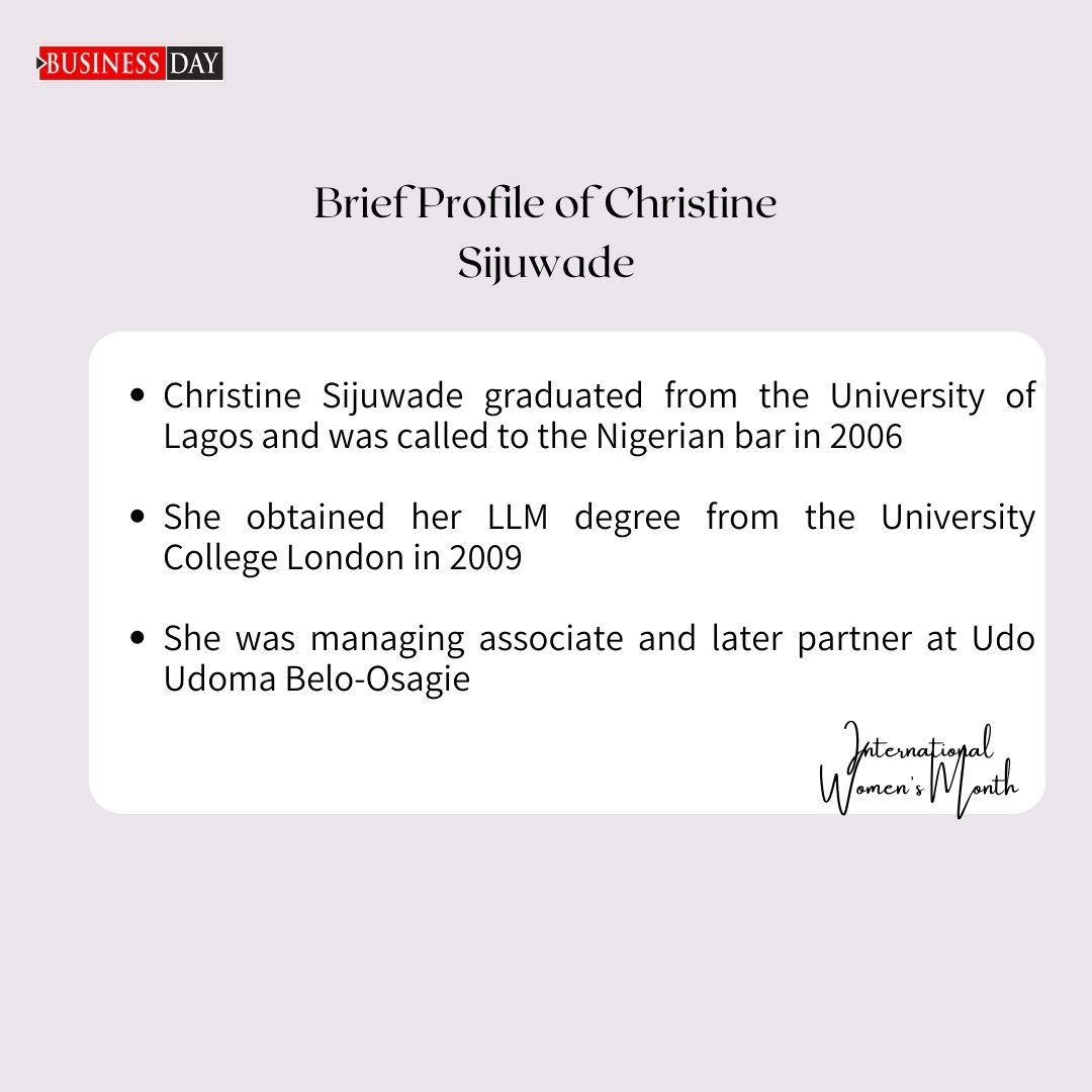 BDLegalBusiness's tweet photo. We celebrate Christine Sijuwade - Group Head (Legal and compliance) at Tangerine Africa.

Christine was a managing associate and later partner at Udo Udoma &amp; Belo-Osagie

She was named Rising Star Partner in the 31st edition of the IFLR 1000 in 2021

Happy Women's Month https://t.co/JvByNaXdcA