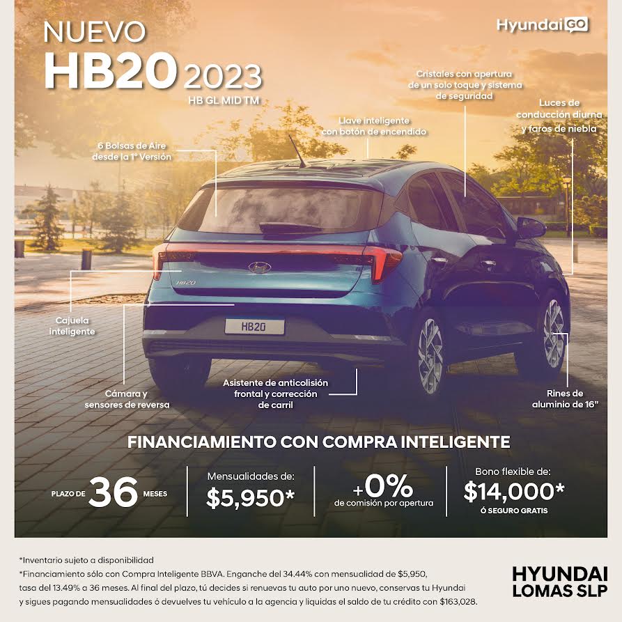 hyundailomas's tweet photo. Estrena tu #Hyundai #HB20 2023 con el Financiamiento Compra Inteligente de #HyundaiPlasencia! Plazo de 36 meses, atractivas mensualidades y 0% de comisión por apertura. #HyundaiGO 

*Inventario sujeto a disponibilidad. Consulta términos y condiciones. https://t.co/URhl2IhPzR