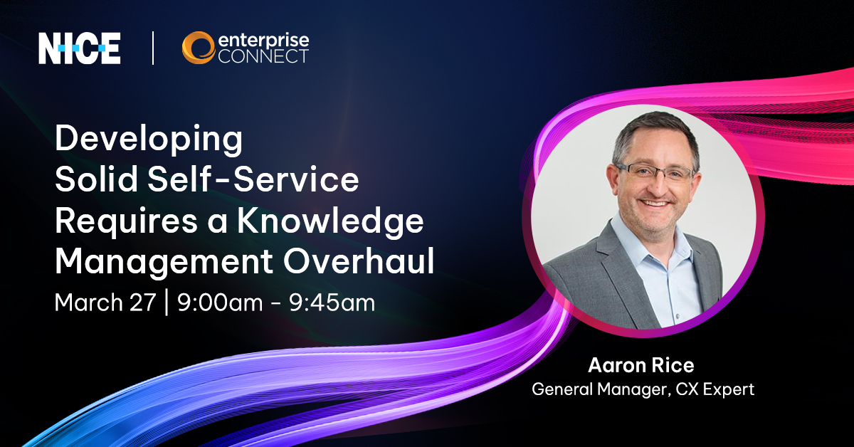 NICE CXone (@nicecxone) on Twitter photo Perfecting your smart self-service game takes the right AI and an all-in-one platform.
Hear insights from Aaron Rice, General Manager, CX Expert, and be part of the conversation <a href="/enterprisecon/">Enterprise Connect</a>.
Join us 👉 okt.to/Qolzey
#EnterpriseConnect #CXone #MakeExperiencesFlow Perfecting your smart self-service game takes the right AI and an all-in-one platform.
Hear insights from Aaron Rice, General Manager, CX Expert, and be part of the conversation <a href="/enterprisecon/">Enterprise Connect</a>.
Join us 👉 okt.to/Qolzey
#EnterpriseConnect #CXone #MakeExperiencesFlow