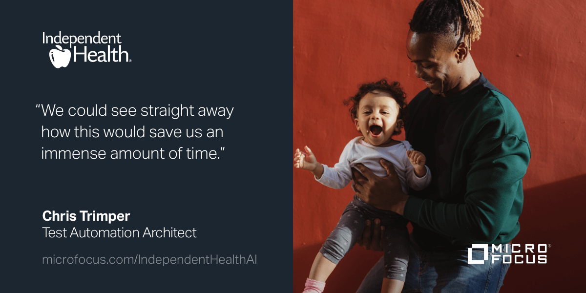 perobinso's tweet photo. Independent Health cut mobile test maintenance by 35% with @MicroFocus UFT One's #AI capability. #CustomerSuccess #MyCompany https://t.co/7bv7weJt8G https://t.co/zrFXNENZFm
