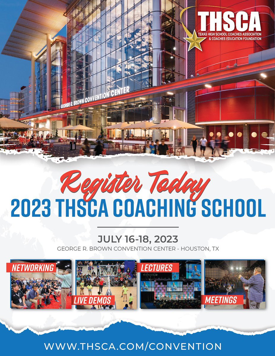 THSCA Coaching School is coming to Space City 🚀 A great opportunity to learn and network with coaches from all over the state! 🚨Registration is now open! If you have questions or want to join us, please reach out! thsca.com/convention #THSCABrandAmbassador @THSCAcoaches