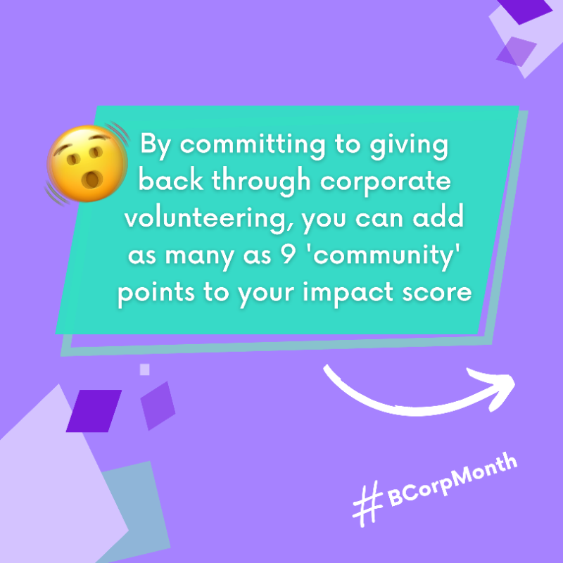 wearematchable's tweet photo. 🤔 What’s an easy way to add up to 9 points to your Impact score this #bcorpmonth?

💡Giving your team the chance to give back with #corporatevolunteering!  

There’s a reason why we have a higher impact score than CSR heavyweights Patagonia and Ben &amp; Jerry’s 💥 #WeGoBeyond