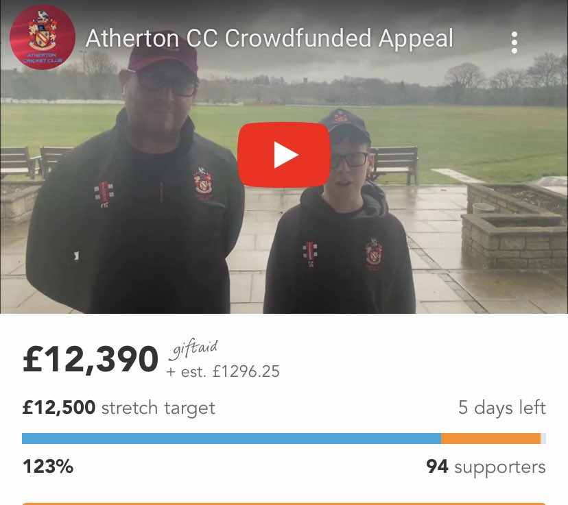 Help us achieve our target!  🤞

Imagine if we could get another £2610 in the next 5 days. 👀👀

crowdfunder.co.uk/p/atherton-cc-…