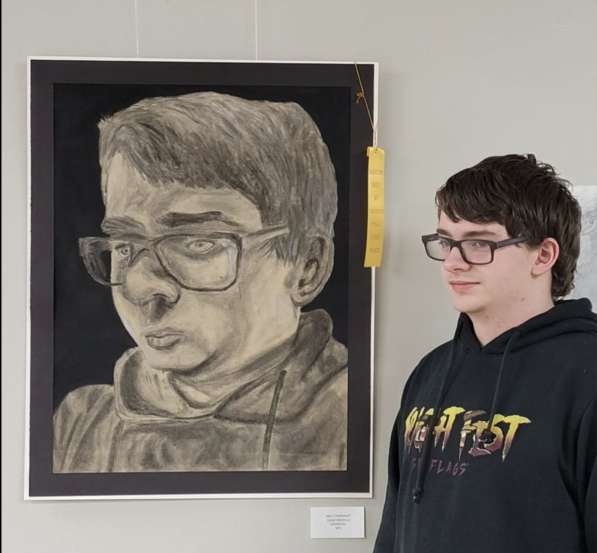 Congratulations to Gage Nichols for winning third place with his charcoal painting "Self Portrait" in the BVAA Teen Art Show! We are so proud of you!