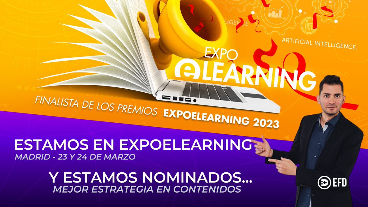 jsoleme's tweet photo. Estamos en @expoelearning el 23 y 24 de marzo! Y estamos nominados a los premios #Expoelearning2023 por ser organizadores del Congreso Anual de formación online. ¡Muchas gracias por la nominación @Kenes_Group @AEFOL ! https://t.co/8iUhX3GUhZ
