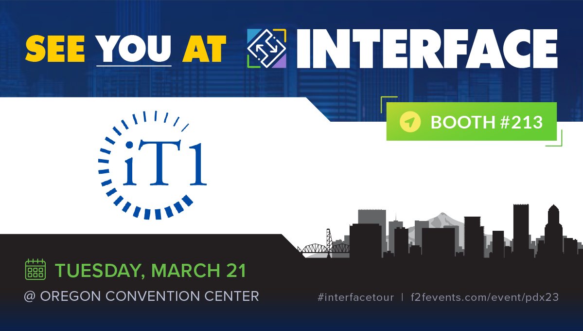 iT1Solutions's tweet image. The iT1 team is at #InterfacePortland today at Oregon Convention Center. Stop by the iT1 Booth 213 during  @interfacetour to learn more about iT1&apos;s IT solutions and services. #weareit1 #INTERFACE2023   f2fevents.com/event/pdx23/