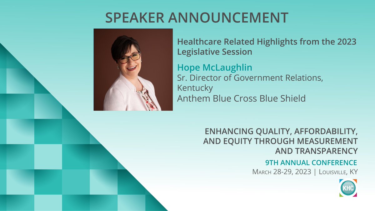 KHC (@khcollaborative) on Twitter photo Featured Speaker: Hope McLaughlin, Sr. Director of Government Relations, Kentucky of <a href="/AnthemBCBS/">Anthem Blue Cross and Blue Shield</a> , will provide fiduciary and policy updates at the KHC Annual Conference. khcollaborative.org/2023-conferenc… Featured Speaker: Hope McLaughlin, Sr. Director of Government Relations, Kentucky of <a href="/AnthemBCBS/">Anthem Blue Cross and Blue Shield</a> , will provide fiduciary and policy updates at the KHC Annual Conference. khcollaborative.org/2023-conferenc…