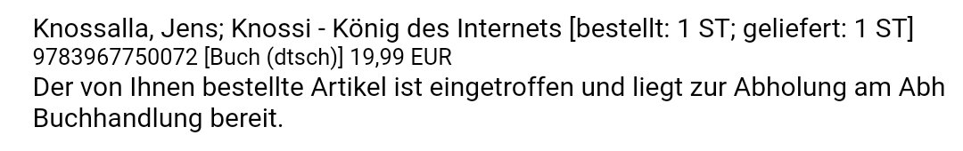 Wer sogar ne eigene Kauflandfiliale in die Garage bekommt, hat es verdient, dass ich doch mal sein Buch lese. <a href="/TheRealKnossi/">Knossi</a>