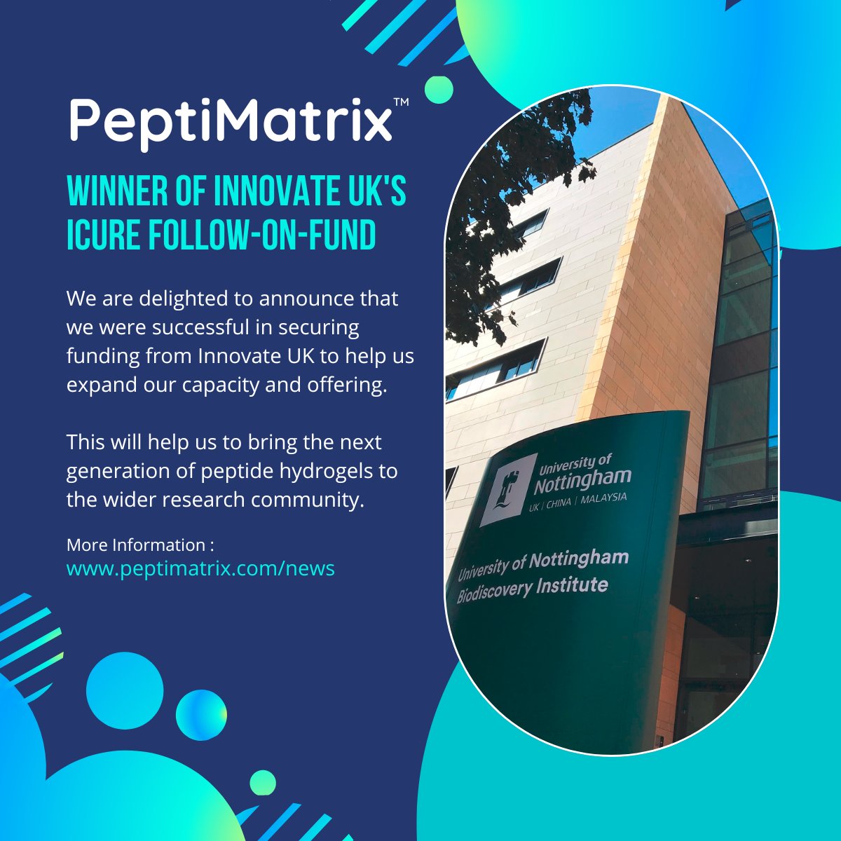 We are delighted to announce that we were successful in securing funding from @innovateuk to help us expand our capacity and offering, as well as accelerate our product development.

To learn more, visit our website: peptimatrix.com/news/

#innovateuk #icure #3dcellculture