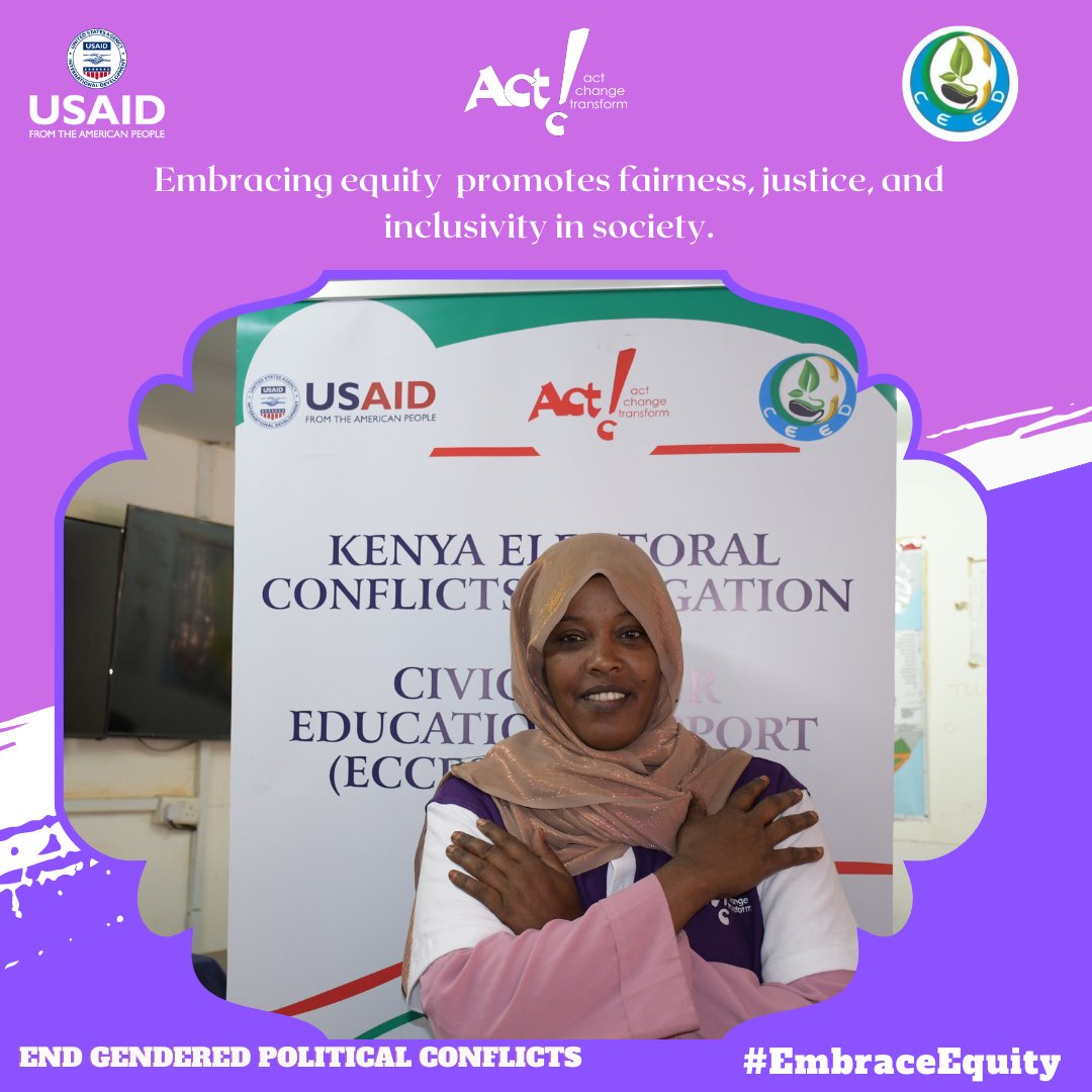 Isiolo_CEED's tweet photo. By embracing equity, we create an environment of fairness, justice, and inclusiveness in our communities. This fosters a sense of belonging and provides everyone with equal opportunities. 
#EmbraceEquity 
#EndGenderedPoliticalViolence
@USAIDKenya 
@tendasasa https://t.co/BTR21JtmoK