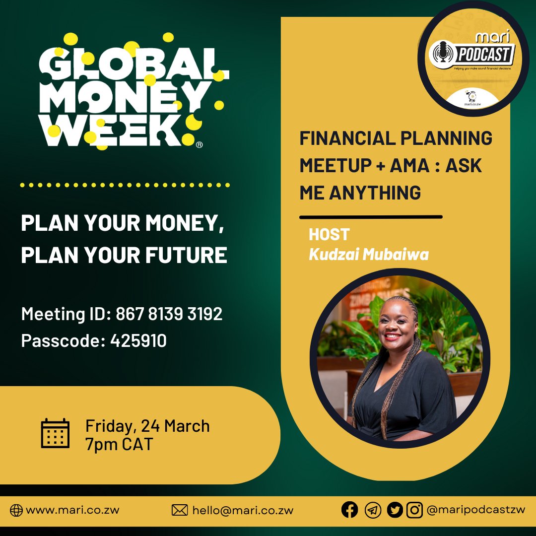 maripodcastzw's tweet photo. NEW EPISODE ALERT!
Set your calendars for a LIVE Zoom recording with our host @FinLitBae this Friday!
We are discussing financial planning and you'll have the opportunity to ask her questions.

#GlobalMoneyWeek2023 
#ItWillEndInWealth
#MariPodcast https://t.co/7DYMRjkfyV