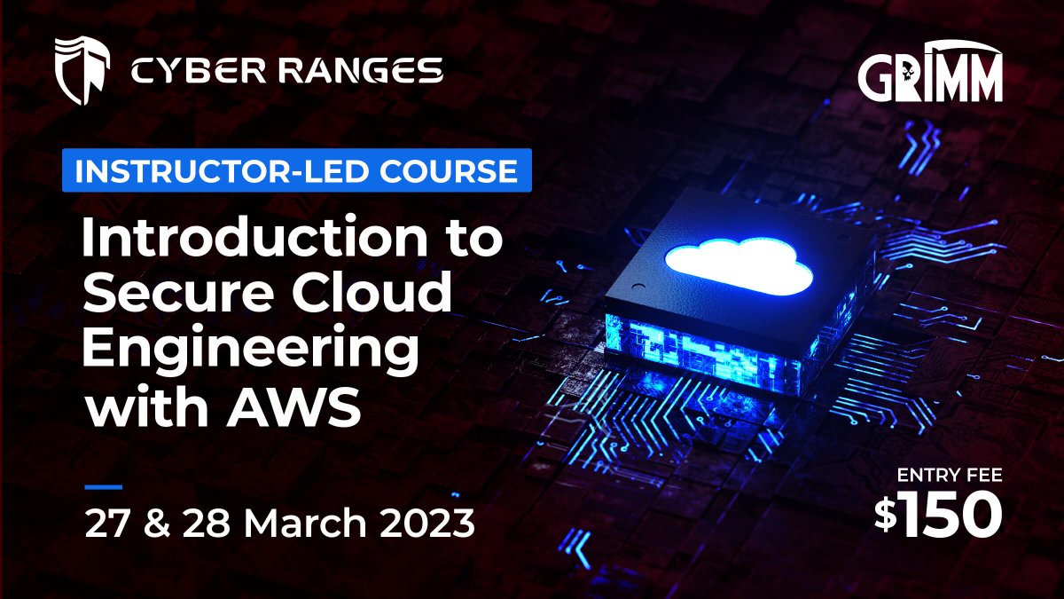 Gain access to CYBER RANGES and <a href="/grimmcyber/">GRIMM Cyber</a>'s 2-Day Online Instructor-Led Course: Introduction to Secure Cloud Engineering With AWS

cyberranges.clickmeeting.com/grimm-introduc…

Date: Mon/Tues, March 27/28, 2023

Time: 09:00 AM - 01.00 PM America/New York

#cyberranges #pentesting #cybersecurity