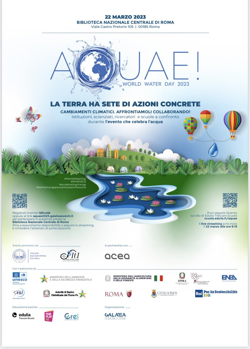 federterme's tweet photo. Domani 22 marzo in occasione della Giornata Mondiale dell'Acqua,si svolgerà a #Roma "Aquae! World Water Day 2023”.Parteciperà anche Federterme con il Presidente Massimo Caputi. Il focus sarà sulla gestione della risorsa idrica #WorldWaterDay https://t.co/rcENVjXPnQ