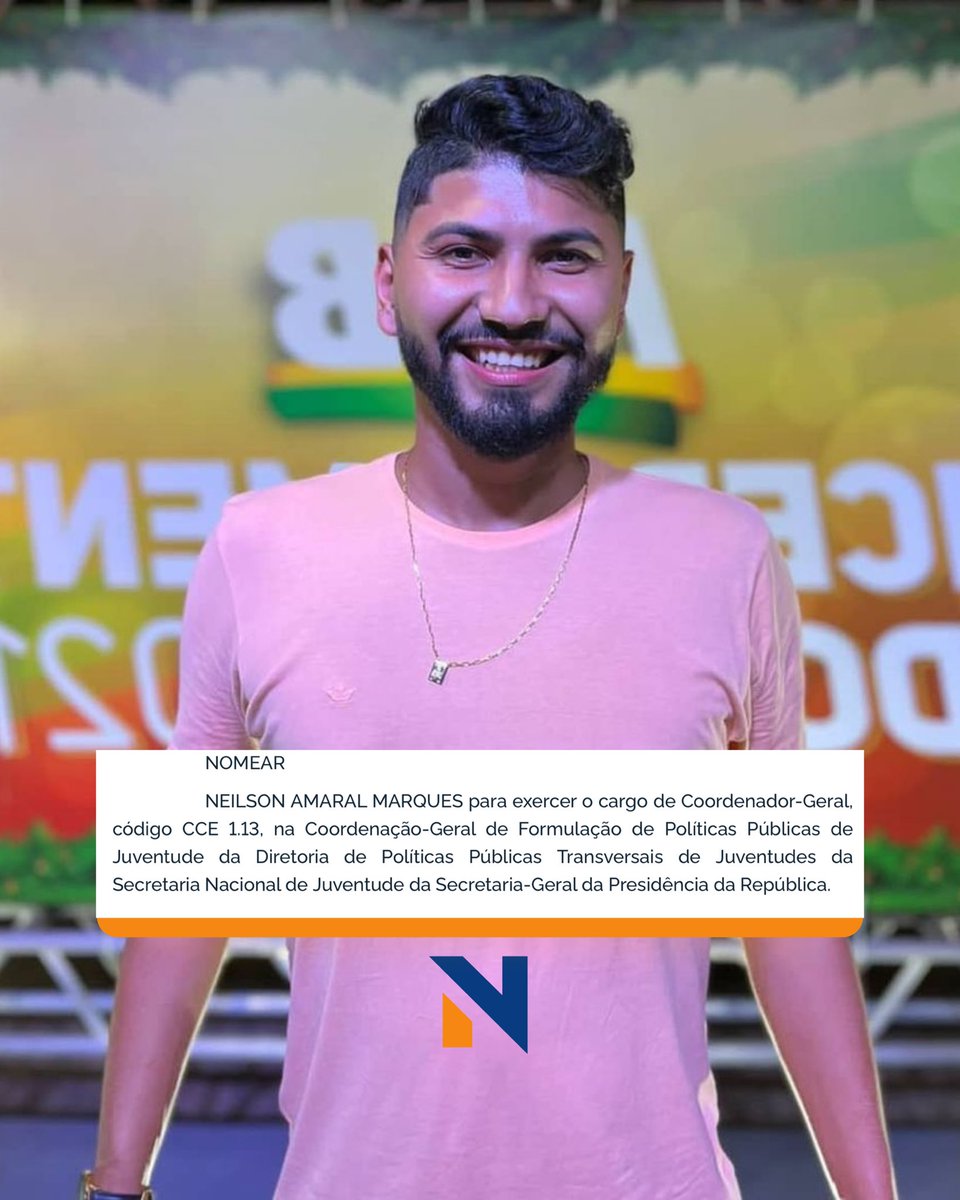 Recebo com muito compromisso, alegria e honra a missão de integrar a equipe da SNJ do Gov Federal, na condição de Coordenador-Geral de Formulação de Políticas Públicas de Juventude.

Obrigado, <a href="/Baleia_Rossi/">Baleia Rossi</a>, <a href="/robertocostama_/">Deputado Roberto Costa</a>, <a href="/RoseanaSarneyM/">Roseana Sarney Murad</a>, <a href="/NortonSoares15/">Norton Soares</a> e <a href="/assisfilhoadvma/">Assis Filho</a>