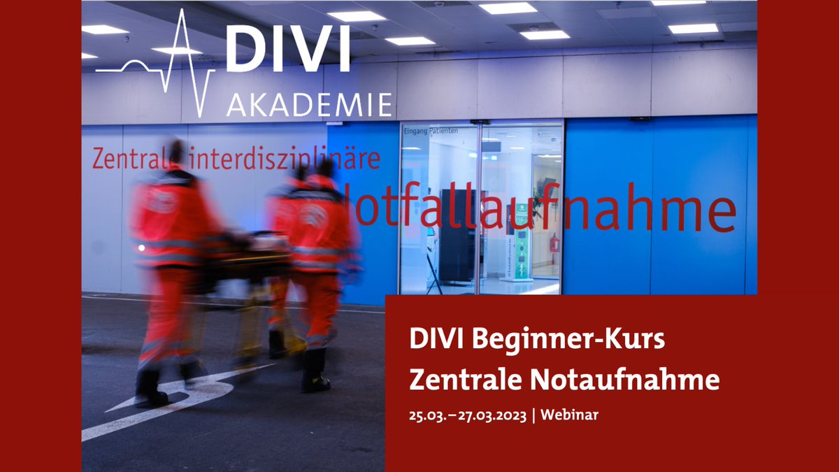 DIVI_eV's tweet photo. Für den erfolgreichen Start der Tätigkeit in einer #Notaufnahme oder einem #Notfallzentrum: fall- und praxisorientiert mit den wesentlichen Basics. Jetzt zum dreitägigen Webinar anmelden: https://t.co/rnH8qtByN3 https://t.co/aZw9B1OA9X