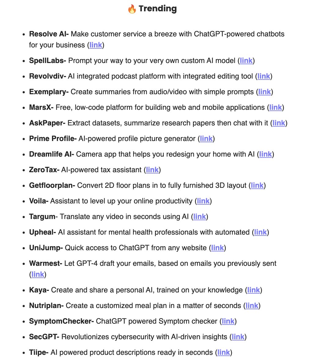 rowancheung's tweet photo. 100+ new AI products, every week.

The top 20 trending AI tools from today's newsletter: https://t.co/rZSqpjJvwl