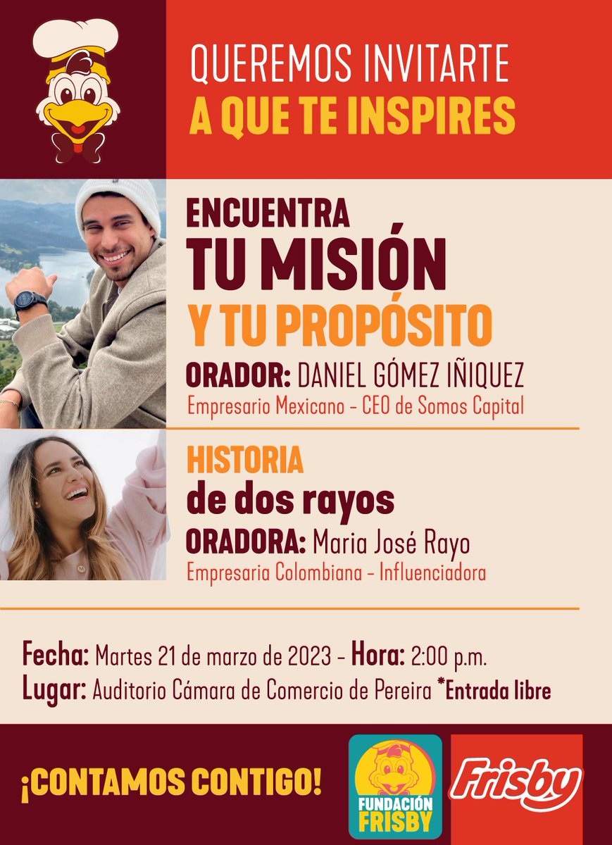 #INVITACION📣 l @fundacion_frisby y <a href="/frisbylohace/">Frisby S.A.</a> te invitan a que te inspires
¡Hoy! En el auditorio de <a href="/camarapereira/">Cámara Pereira</a> ¡entrada gratuita!
No te lo pierdas✨