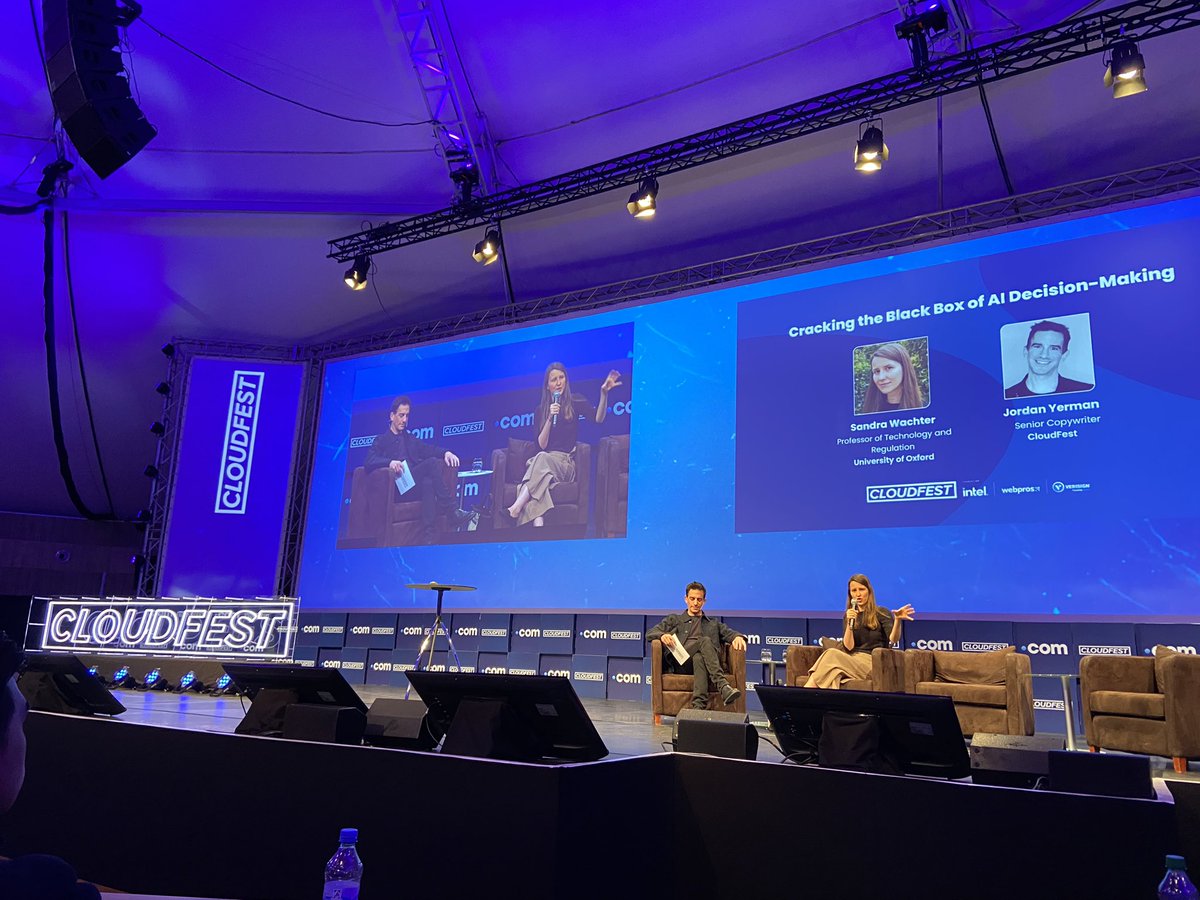 AI decision making - understanding what happens in the black box. Interesting chat with Sandra Wachter and Jordan Yerman <a href="/cloudfest/">CloudFest</a>. #AI #EthicalAI