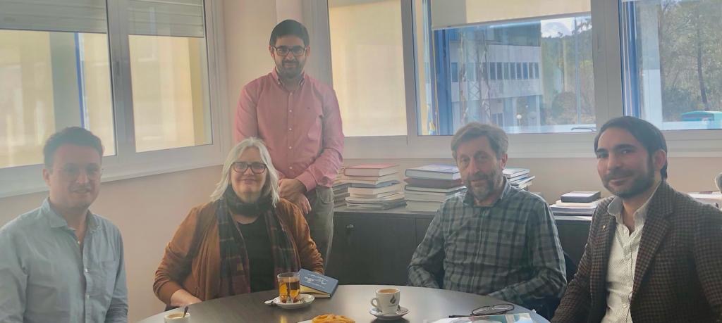 ECMIFlensburg's tweet photo. ECMI Researcher @cpmwillis and Visiting Researcher @Muniainf were given a tour of @TVGalicia this morning, alongside ECMI friend and regular collaborator @elinhgj, ahead of our workshop on Minority Language Media in Santiago de Compostela tomorrow https://t.co/gbn9GhF7xe