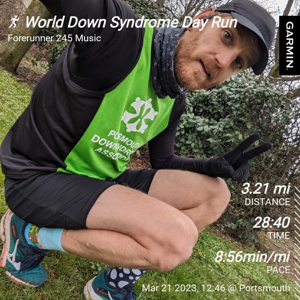 Rocking my socks for my 3.21 mile run in celebration of World Down Syndrome Day. Down syndrome is also referred to as Trisomy 21 due to an extra copy of the 21st chromosome. @PortsmouthDSA #portsmouthdsa #wdsd23 #rockyoursocks #inclusionmatters