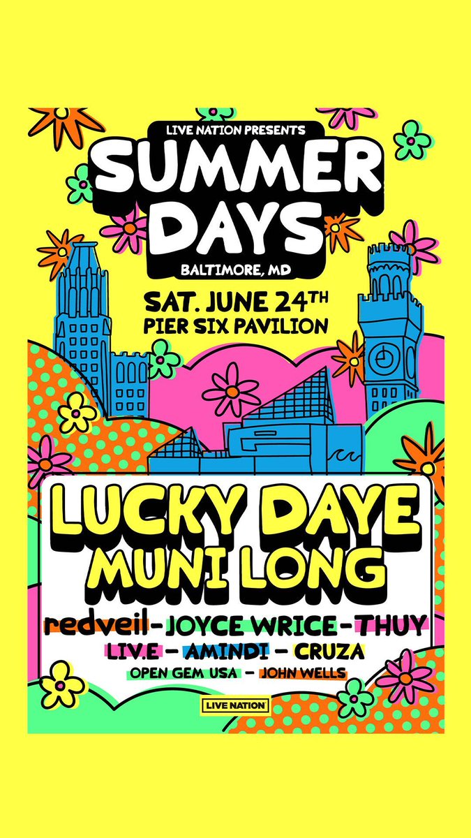 BaltimoreBanner's tweet photo. NEW: Pier Six Pavilion to host first ever "Summer Days" festival. 

Lucky Daye, who received critical acclaim for his 2022 sophomore studio album “Candydrip” and five nominations for the 2023 Grammy Awards, will headline the event. https://t.co/D1uo6t7ct5 https://t.co/A4LCJS1H8g