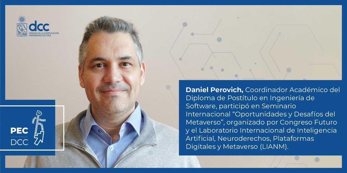 El Coordinador y profesor de nuestro Diploma de postítulo en Ingeniería de Software <a href="/danielperovich/">Daniel Perovich</a>, participó el 17 de marzo en el Seminario Internacional: “Oportunidades y Desafíos del Metaverso” <a href="/congresofuturo/">Congreso Futuro</a> 👏

Te invitamos ver su participación en👉youtube.com/watch?v=LJK2qO…
