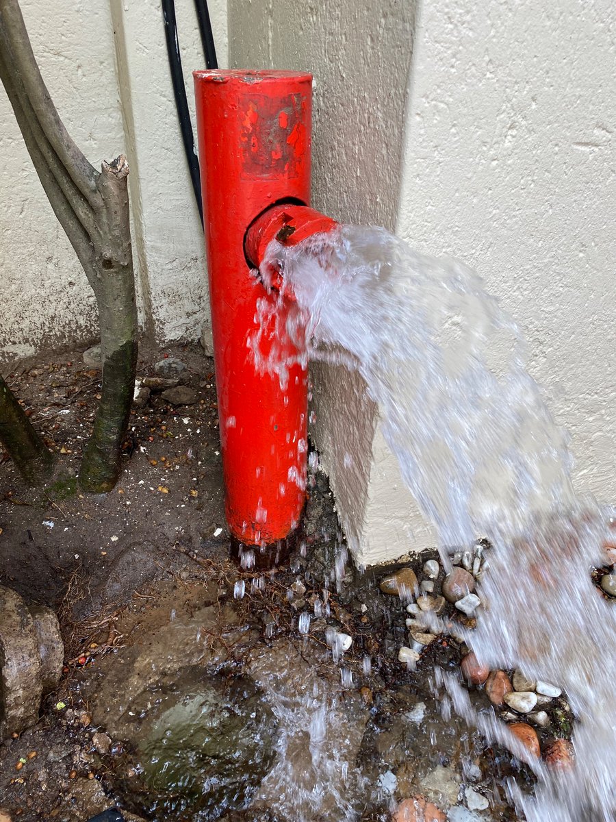 Scharl's tweet photo. @Arfness @JHBWater @Rand_Water I agree. In our street this fire hydrant has been broken for 6 days. We keep calling @JHBWater and reporting it but no one shows up to fix it. 😭 https://t.co/FBT0I3lh31