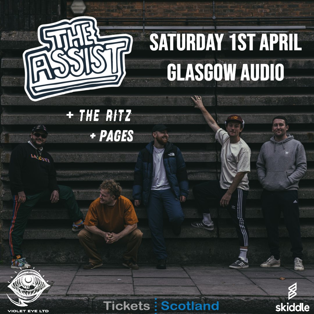 VioletEyePR's tweet image. 1st of April for this absolute banger of a line up! @TheAssistBand are coming north of the border to grace our beautiful city in @AudioGlasgow. 

Support from the incredible @TheRitzGLA &amp;amp; @PAGESBAND
 
Tickets going fast! Get them in here: 
skdl.co/D4fxOQV6Qvb
