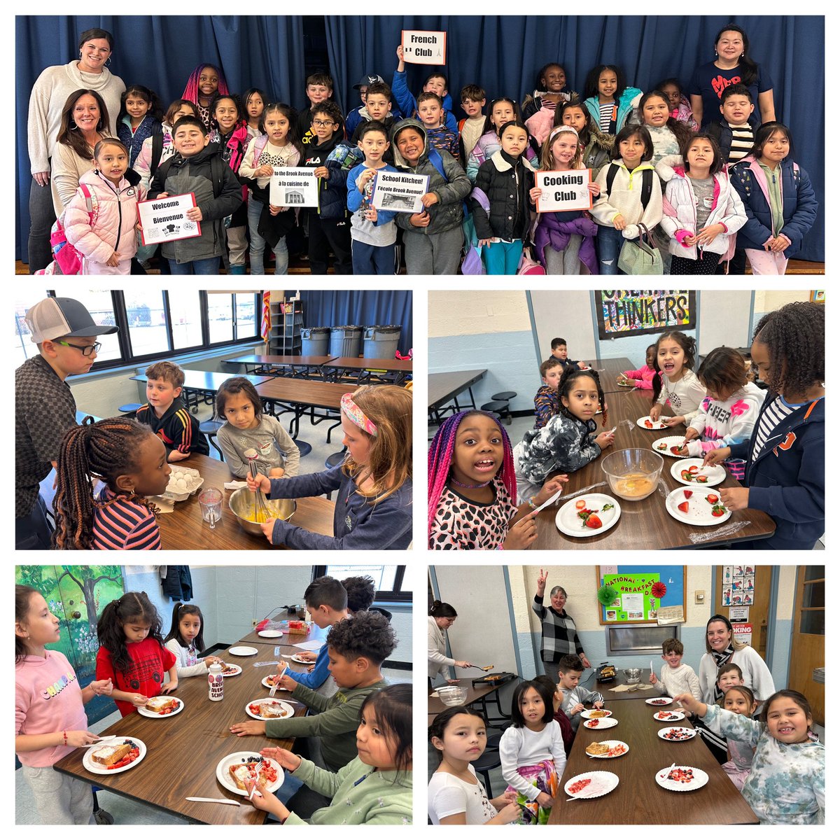 Cooking Club and French Club members at Brook Avenue School worked together to slice, dice, pour, stir and mix ingredients for French toast in celebration of National School Breakfast Week