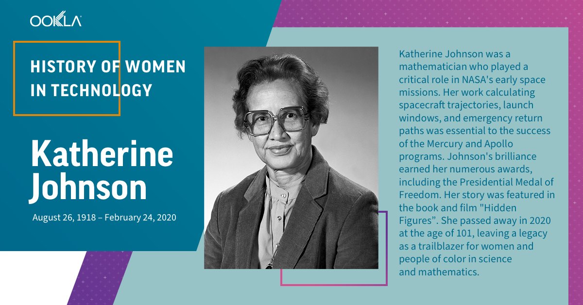Speedtest's tweet image. Celebrating #WomensHistoryMonth by honoring the brilliant Katherine Johnson, a pioneering mathematician whose work propelled NASA missions to new heights. Her perseverance &amp;amp; intellect shattered barriers, inspiring women in #STEM for generations.
