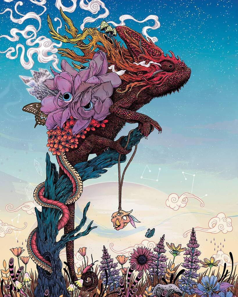 wowbywow's tweet photo. 'Phantasmagoria II' by Mat Miller Illustration (@___mat_miller_art___)
#matmiller #digitalart #digitalpainting #natureart #wildlifeart #animalart #surrealismillustration #floraandfauna #surrealart #popsurrealism #psychedelicart #chameleon https://t.co/cASuba8pqf https://t.co/mM0M7H0gSL