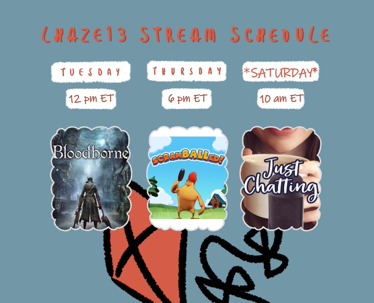 LHazeCK's tweet photo. This week's schedule! Sunday stream moved to Saturday :) Also, the big ol release of @unboxedexp Scramballed is Thursday so we will be celebrating live!! See you all shortly :) https://t.co/0OefbMV5CN