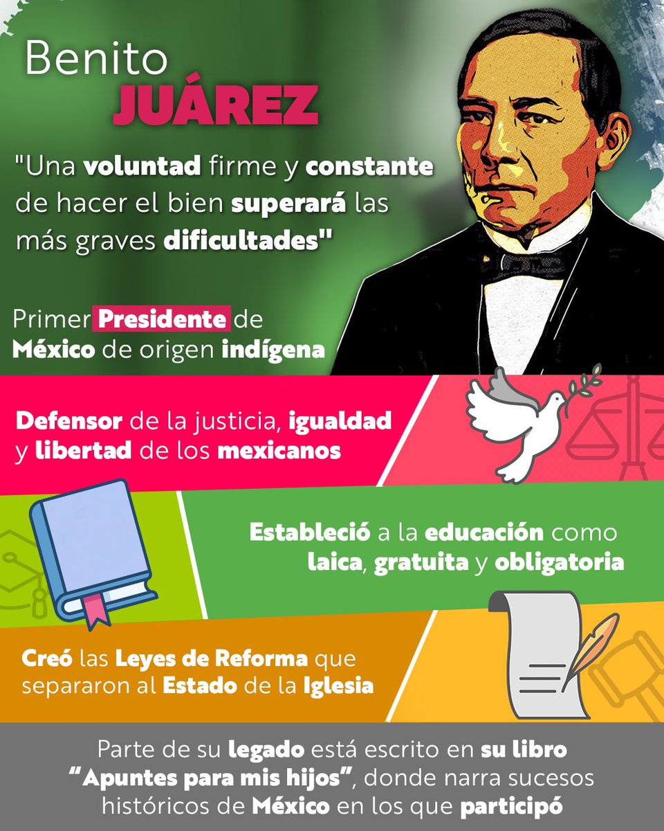 Hoy conmemoramos 217 años del nacimiento de #BenitoJuárez el primer Presidente de origen indígena de México, quien impulsó grandes cambios en nuestro país. Unidos continuemos reconociendo y defendiendo su legado de justicia, igualdad y libertad en nuestro estado. #AleDelMoral
