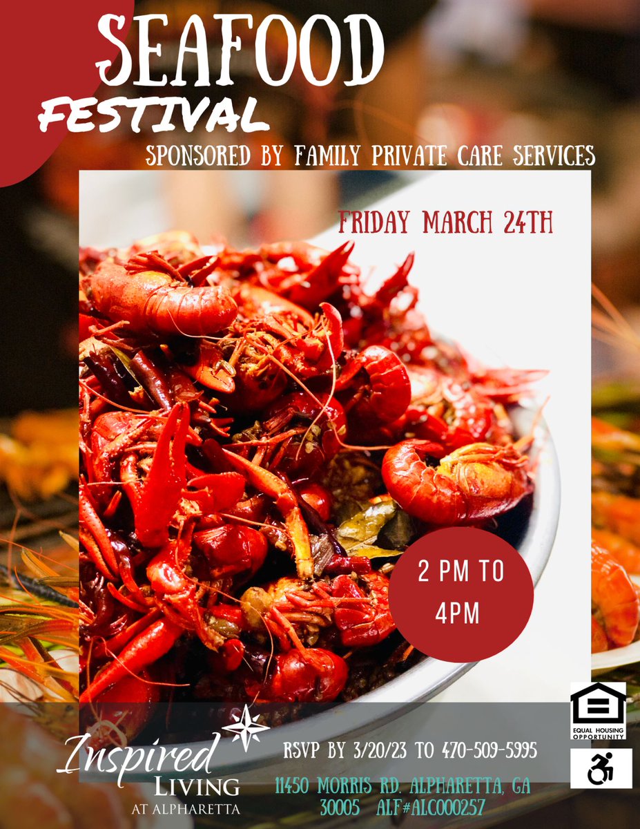 Don't forget about the Seafood Festival on Friday, March 24 from 2-4. We hope to see you there! If you have not RSVP please do so asap! 
Thanks!