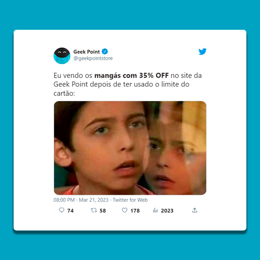 GeekPointstore's tweet photo. Estamos cheios de promoções imperdíveis e vocês gastando o limite do cartão com coxinha 👀🤣
Depois não diga que eu não avisei 😌
#geek #geekpoint #meme #otaku #nerd https://t.co/4CUX3ZN4mi